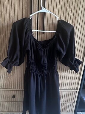 H&M Black Midi Dress with Puff Sleeves